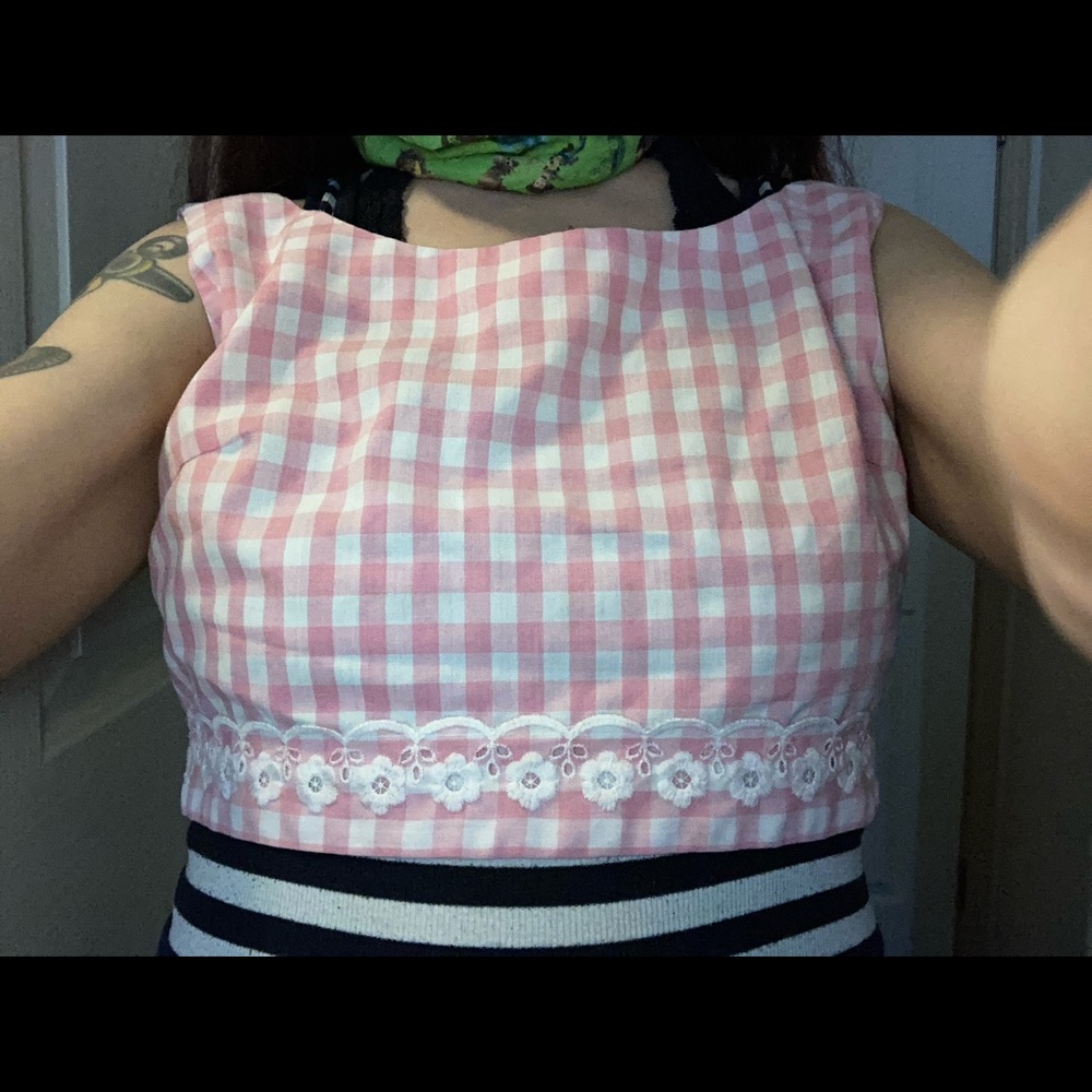 Vintage pink cotton gingham halter top small - Picture 2 of 8